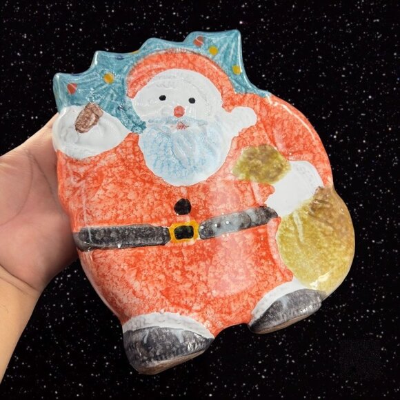 Italian Pottery ITALICA ARS Santa Claus Christmas Resting Wall Hanging Plaque - Picture 11 of 13